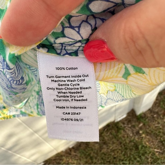 Talbots - Floral Cotton Tunic, Blue Green Yellow, Long Sleeve, SizeXL - Picture 8 of 11